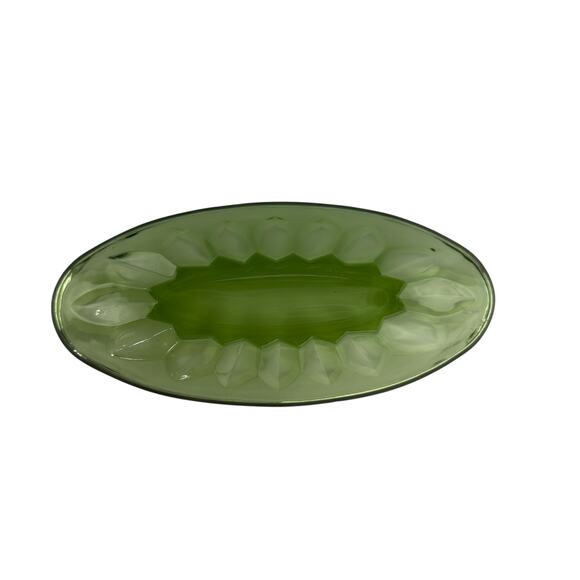 Vintage Green Pressed Glass Oval Serving or Candy Dish, Mid Century Avocado - Picture 14 of 16